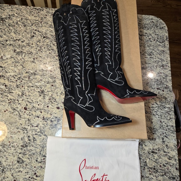 NEW Christian Louboutin Santia Botta Strass Black Heeled Boots Size 36 - Picture 2 of 8